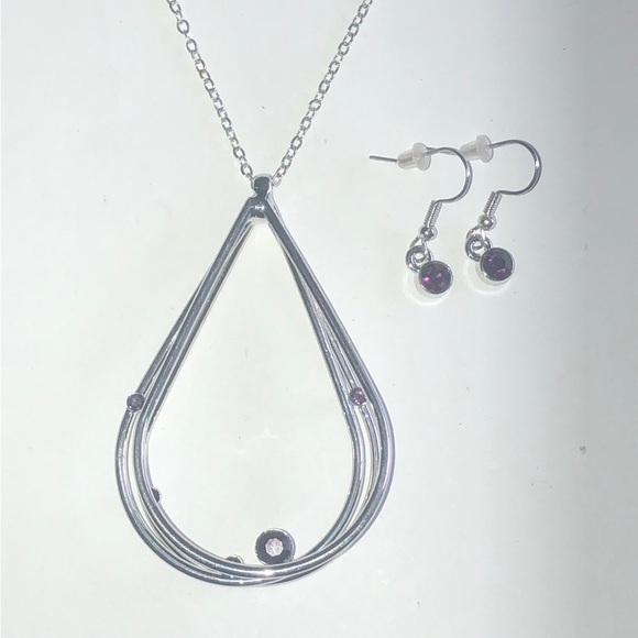 Silver Tone Teardrop Boho Necklace And Earring Set